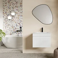 Szafki łazienkowe - Szafka pod umywalkę wisząca ryflowana biała - 60 cm - SATARA - miniaturka - grafika 1