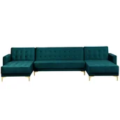 Narożniki - Beliani Narożnik rozkładany 5-osobowy welurowy zielony ABERDEEN 147063 - miniaturka - grafika 1