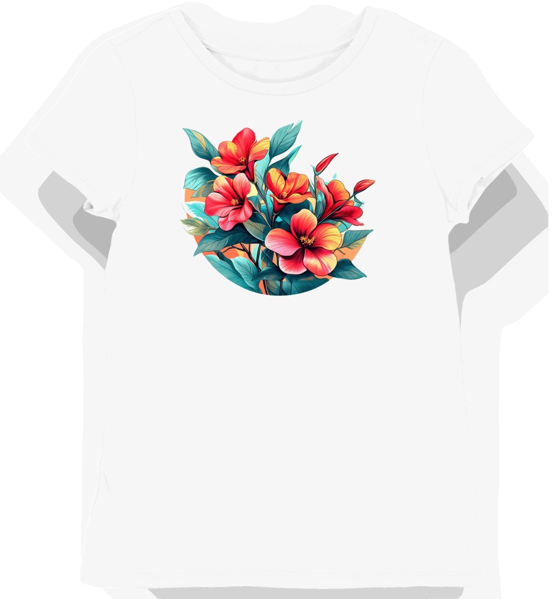 Koszulka damska biała z motywem czerwonych tropikalnych kwiatów XS