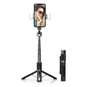 Selfie stick - UCHWYT SELFIE - z odpinanym pilotem bluetooth, tripodem i lampami LED - P96D-2 CZARNY - miniaturka - grafika 1