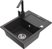 Zlewozmywaki z baterią - Mexen Enzo zlewozmywak granitowy 1-komorowy z ociekaczem i baterią kuchenną Rita, czarny nakrapiany - 6506-76-670300-76 - miniaturka - grafika 1