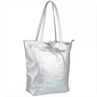 Torebki damskie - Torebka skórzana z zamkiem shopper srebrna XL - miniaturka - grafika 1