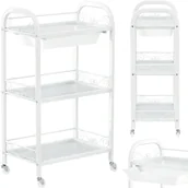 Meble kosmetyczne - Pomocnik kosmetyczny fryzjerski do salonu 1077W uniwersalna szafka wózek stolik na kółkach z trzema szklanymi półkami i szufladą - miniaturka - grafika 1