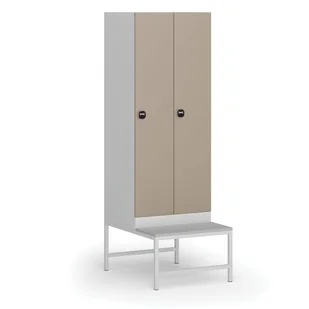 Szafka ubraniowa z ławką, 2-drzwiowa, 1875 x 600 x 500/800 mm, zamek RFID, drzwi beżowe - Szafki biurowe - miniaturka - grafika 1