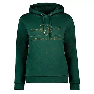GANT Damska bluza z kapturem Reg Tonal Shield, Tartan Green, L - Bluzy damskie - miniaturka - grafika 1