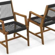 Fotele i krzesła ogrodowe - Zestaw 2 Krzeseł Ogrodowych z Drewna Akacjowego – 64 x 57 x 90 cm, Nośność 160 kg – Plecione z Liny, do Tarasu/Ogrodu/Podwórka, Kolor Brązowy - miniaturka - grafika 1