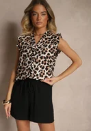 Koszule damskie - Beżowo-Brązowa Koszula z Wiskozy Ozdobiona Falbankami Narlio - miniaturka - grafika 1