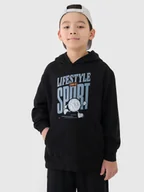 Bluzy dla chłopców - 4F Bluza dresowa nierozpinana z kapturem chłopięca - czarna 122 (6-7 lat) - miniaturka - grafika 1