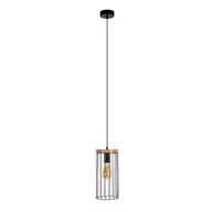 Lampy sufitowe - Britop Druciana LAMPA wisząca TIMEO 19619104 metalowa OPRAWA industrialny zwis drewno czarny - miniaturka - grafika 1