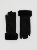 Rękawiczki - Reserved - Rękawiczki ze sztucznym futerkiem - czarny - miniaturka - grafika 1