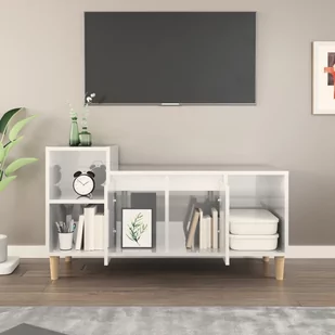 Szafka pod TV, wysoki połysk, biała, 100x35x55 cm - Szafki RTV - miniaturka - grafika 4