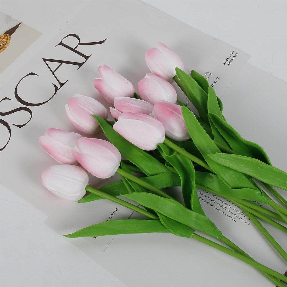 Bukiet sztucznych kwiatów w kształcie tulipanów Real Touch, 10 główek, do dekoracji domu (kolor: jasnoróżowy, rozmiar: 35 cm)