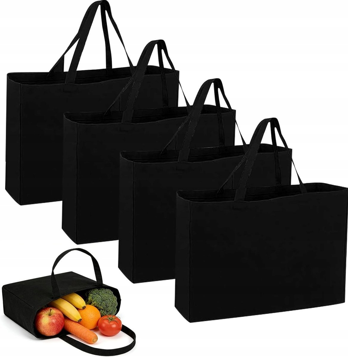 TORBA ZESTAW 4 SZTUKI 45X38CM JUTOWA CZARNA DUŻA ZAKUPY