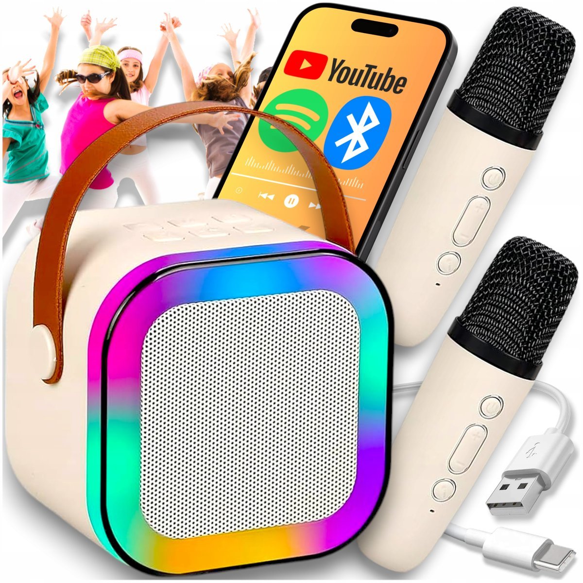 2× MIKROFON GŁOŚNIK BEZPRZEWODOWY ZESTAW KARAOKE BLUETOOTH RGB DLA DZIECI
