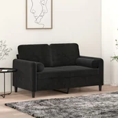 Sofy i kanapy - vidaXL 2-osobowa sofa z poduszkami, czarna, 120 cm, aksamit - miniaturka - grafika 1
