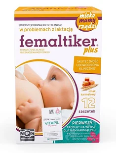 Nutro Pharma Sp. z o. o. FEMALTIKER Plus o smaku karmelowym - 12 saszetek + 4 tabletki Vitapil Mama GRATIS! - Witaminy i minerały - miniaturka - grafika 1