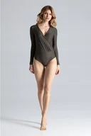 Odzież ciążowa - ELEGANCKIE body DOPASOWANE dekolt kopertowy zielone XL - miniaturka - grafika 1