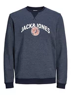 Bluzy męskie - JACK & JONES Męska bluza z logo Jcoounce Sweat Crew Neck, granatowy blezer/szczegóły: melanż, S - miniaturka - grafika 1