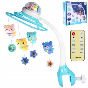 MUZYCZNA KARUZELA KARUZELKA DO ŁÓZECZKA PROJEKTOR Z PILOTEM 500 MELODII -S- - Karuzele dla niemowląt - miniaturka - grafika 1