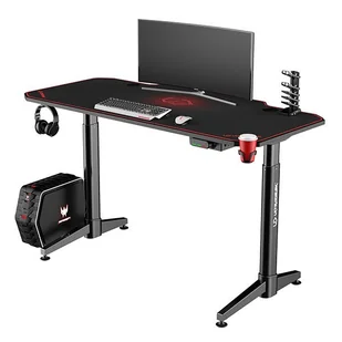 ULTRADESK Biurko dla gracza LEVEL RED, 140x66cm, 72-124cm, elektrycznie regulowana wysokość - Biurka gamingowe - miniaturka - grafika 1