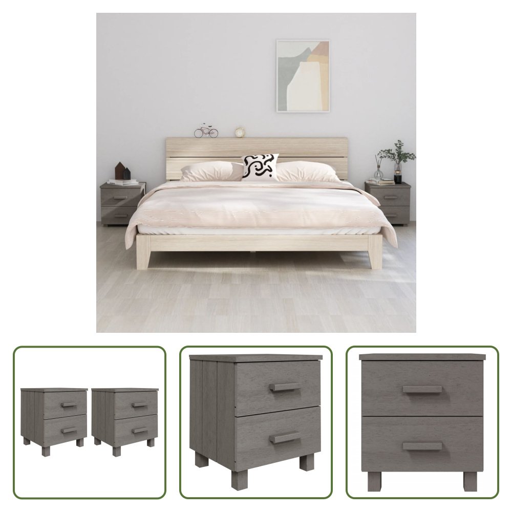 The Living Store Szafki nocne HAMAR 2 szt. Jasnoszary 40x35x44,5 cm lite drewno