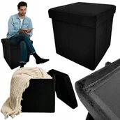 Pufy i podnóżki - Pufa Kwadratowa Schowek Tapicerowana Perfect Płócienny Czarny - miniaturka - grafika 1