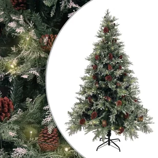 vidaXL Choinka z lampkami LED i szyszkami, zielona, 120 cm, PVC i PE - Choinki - miniaturka - grafika 1