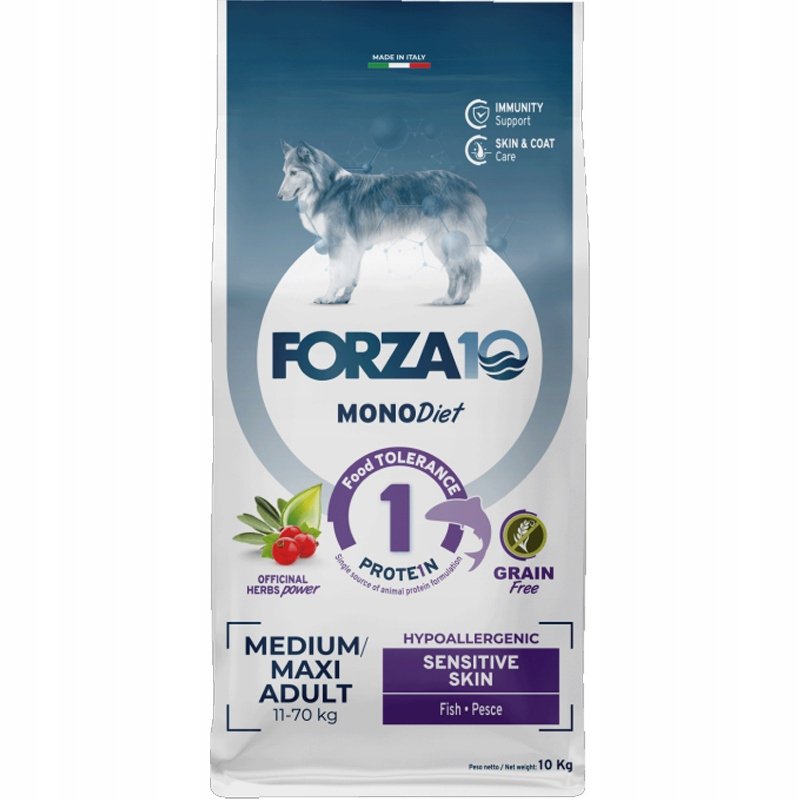 Forza 10 Mono Diet Medium & Large Sensitive Skin, z rybą - 10 kg