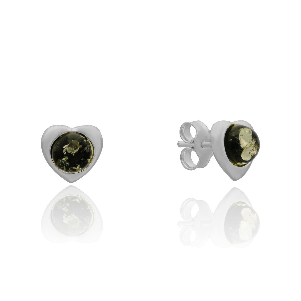 Srebrne kolczyki z bursztynem sztyft serce pr. 925