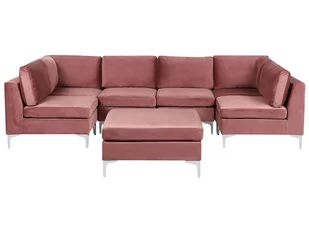 Sofa modułowa 6-osobowa z otomaną welurowa różowa EVJA - Meble modułowe i akcesoria - miniaturka - grafika 1