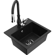 Zlewozmywaki z baterią - Mexen Milo zlewozmywak granitowy 1-komorowy z baterią kuchenną Savita, czarny - miniaturka - grafika 1