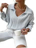 Swetry damskie - ZOMTOON Damski sweter z kołnierzem z dzianiny dla kobiet (kolor: Mint Green, rozmiar: XX-duży) - miniaturka - grafika 1