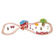 Pociągi dla dzieci - Bigjigs Toys Zestaw kolejki drewnianej - Straż Pożarna - miniaturka - grafika 1