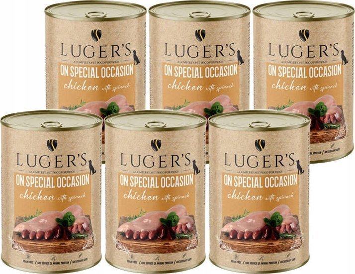 Karma mokra dla psa Luger's On Special Occasion kurczak ze szpinakiem zestaw 6 x 400 g