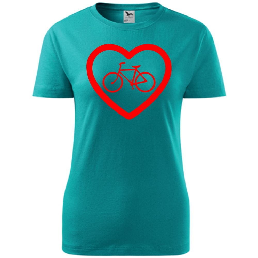 Damska Koszulka z Nadrukiem Rowerowa Rower Serce Prezent dla Rowerzystki szmaragdowy XL