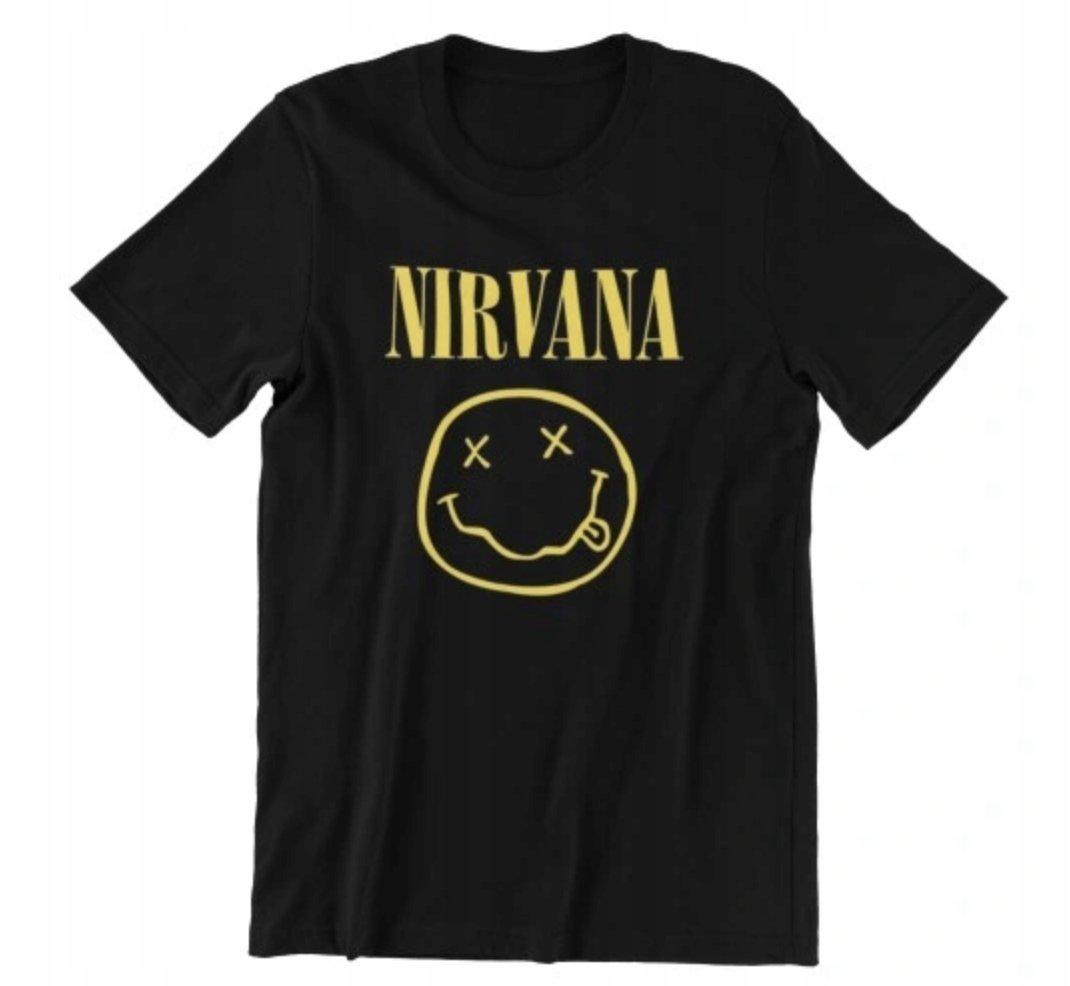 Czarna Koszulka T-shirt Męski Z Nadrukiem NIRVANA SMILE Hard Rock r. L