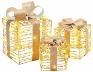 Ozdoby bożonarodzeniowe - vidaXL Pudełko Prezentowe 3 pcs Ciepła biel 20 x 20 x 20 cm PET - miniaturka - grafika 1