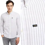 Koszule męskie - Lee BUTTON DOWN Bright White BIAŁA BAWEŁNIANA KOSZULA W PASKI REGULAR XL - miniaturka - grafika 1
