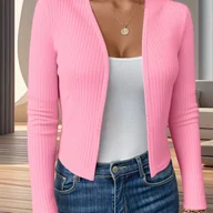 Swetry damskie - TEMU W17 Kardigan Damski Uniwersalny, Jednokolorowy, Dopasowany Krój z Długim Rękawem, Elastyczna Odzież Wierzchnia Casual - miniaturka - grafika 1