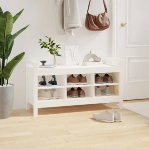 Ławka do przedpokoju, biała, 110x40x60 cm, lite drewno sosnowe - Ławki do przedpokoju - miniaturka - grafika 6