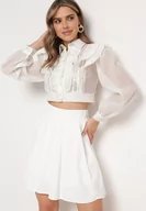 Spódnice - Biała Spódnica z Zakładkami Zapinana na Ukryty z Boku Suwak Ricercara - miniaturka - grafika 1