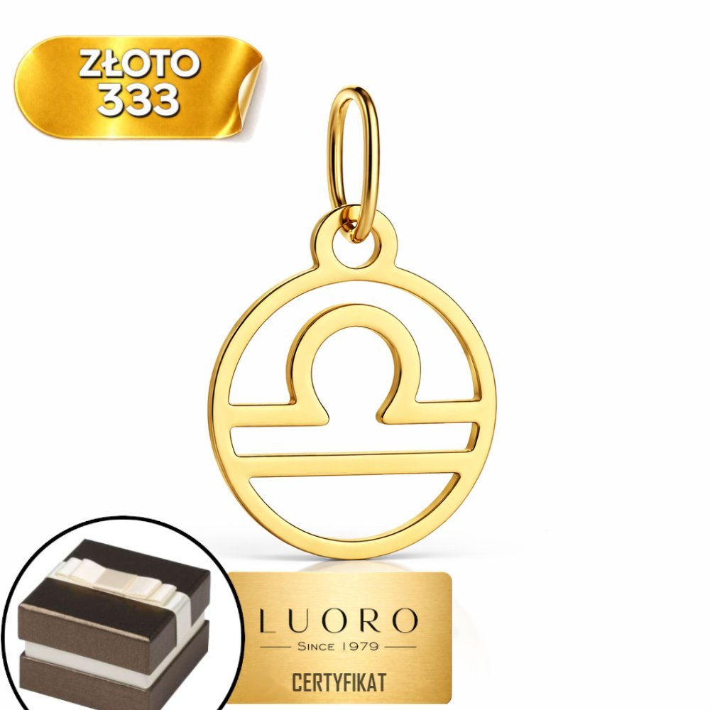 ZAWIESZKA ZŁOTA 333 8K ZNAK ZODIAKU WAGA 20 MM PREZENT ELEGANCKI