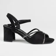 Półbuty damskie - Sandały damskie obcas GOODIN GD-FL1185 skóra eko czarne lekkie zamsz 36 - miniaturka - grafika 1