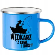 Kubki - KUBEK STALOWY Emaliowany NIEBIESKI 250ml Wędkarz Z Krwi i Kości Łódka Wzory - miniaturka - grafika 1