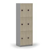 Szafki biurowe - Drewniana szafka skrytkowa, 6 schowków, zamek RFID, szary/dąb naturalny - miniaturka - grafika 1