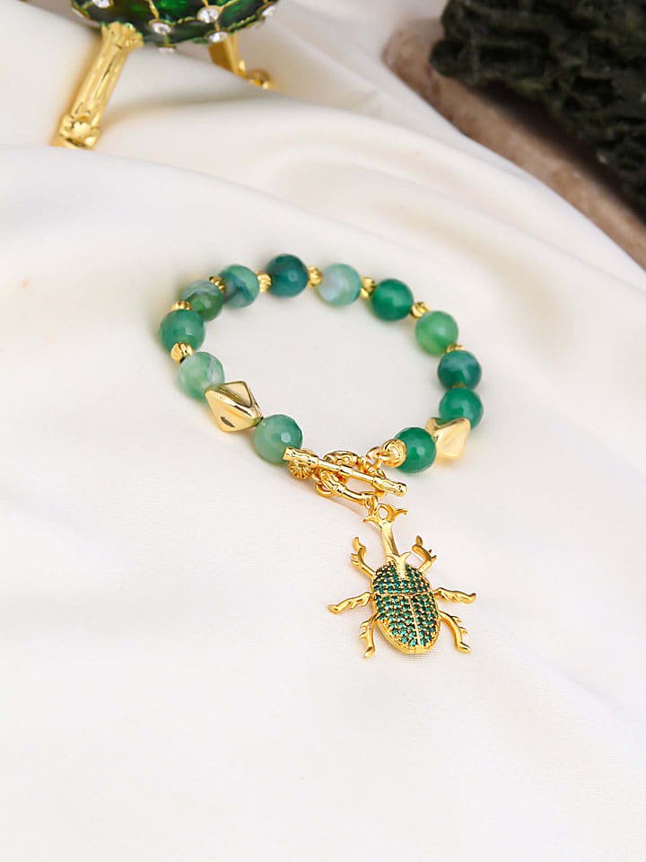 L'Atelier de Gaia Pozłacana bransoletka z agatami i zawieszką