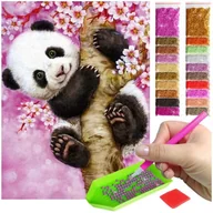 Malowanie po numerach - Haft Diamentowy ARTULIO, Obraz DIY 5D, Diamond Painting, Mozaika diamentowa 30x40cm (Mała panda na kwiecistym drzewku) + zestaw akcesoriów - miniaturka - grafika 1
