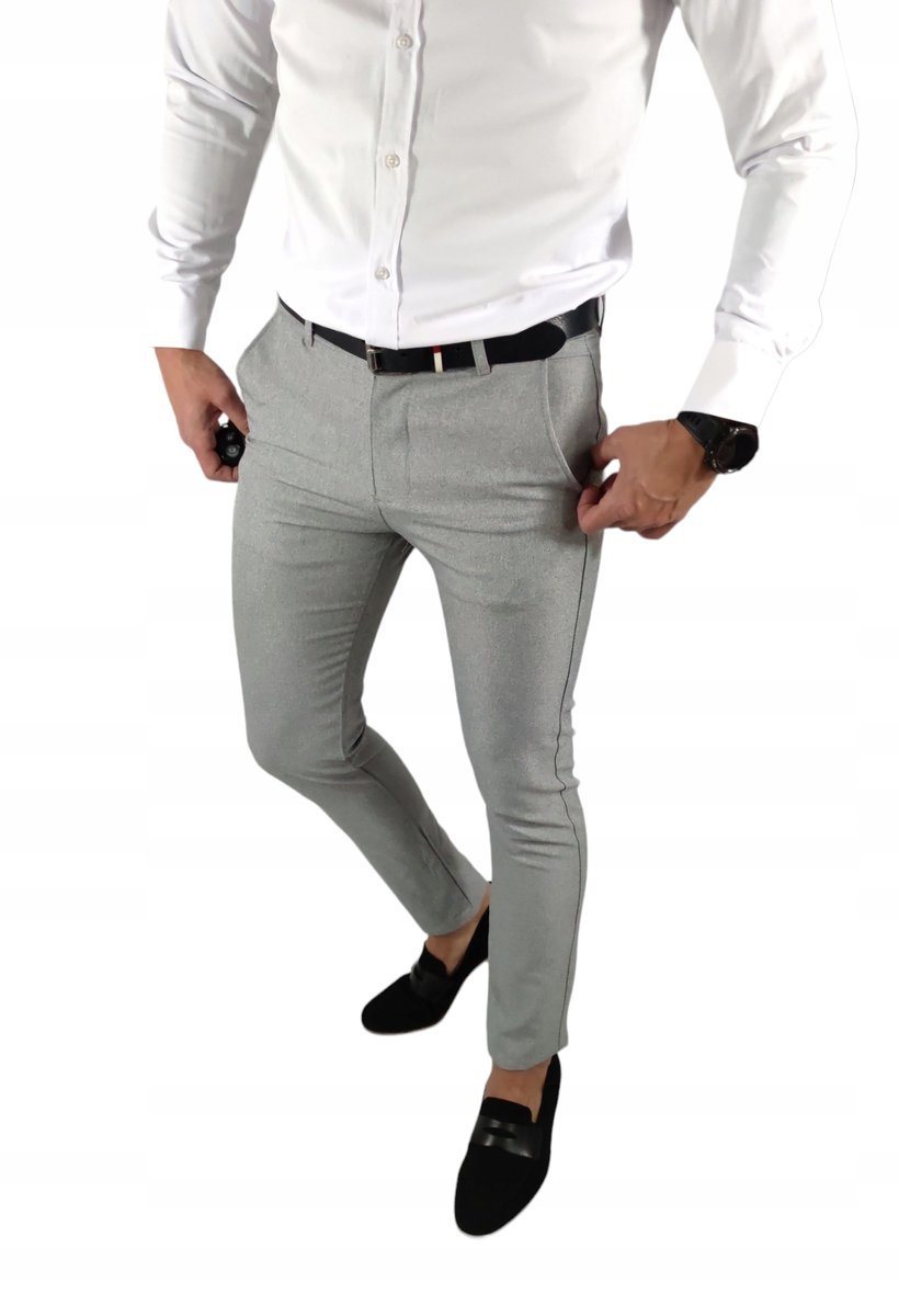 Spodnie wizytowe slim chino gładkie szare - popielate DJ05 - W38