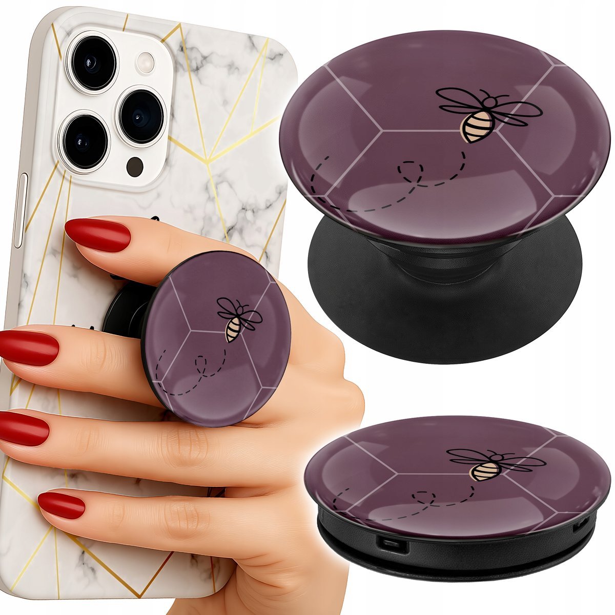 Uchwyt do telefonu Popsocket na palce/stojak PSZCZOŁA MODNE WZORY