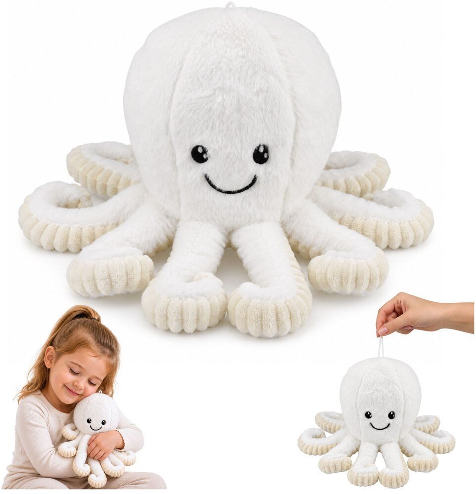 LeanToys Pluszowa Ośmiornica Maskotka Przytulanka Sprężyste Macki Biała 30 cm EDUKAMP 31836